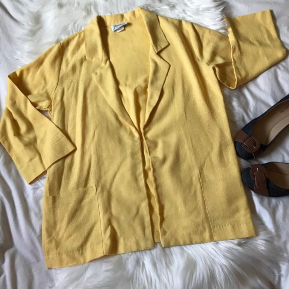 Joanna Jackets & Blazers - Joanna Yellow Blazer w/ Cropped Sleeves + Pockets,